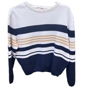 St John Sport Striped Sweater Gold Blue White Womens Large
